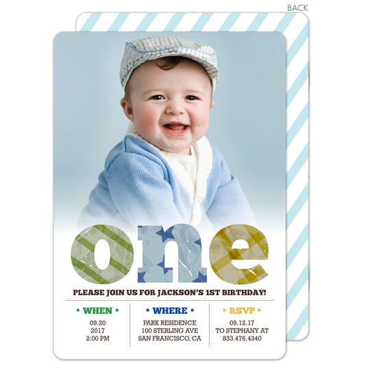 Blue First Birthday One Pattern Invitations
